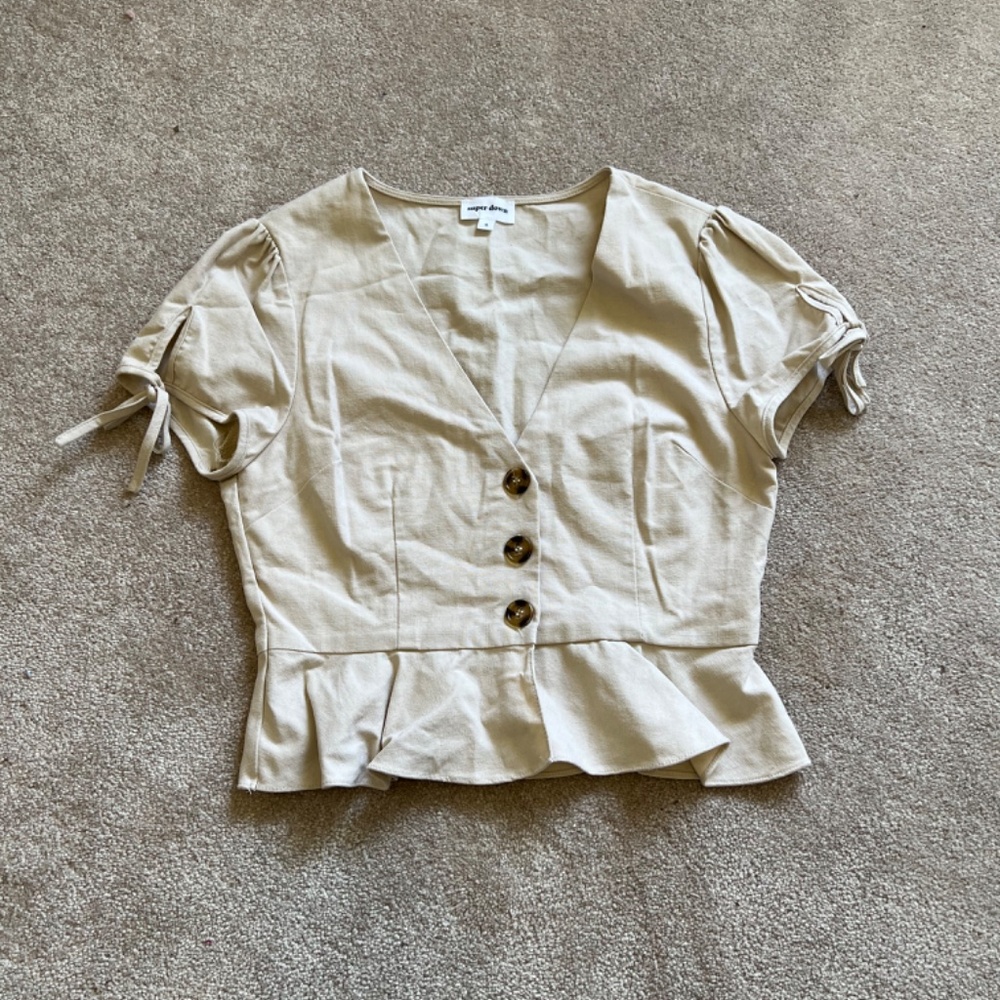 Superdown Linen Cropped Blouse - image 5